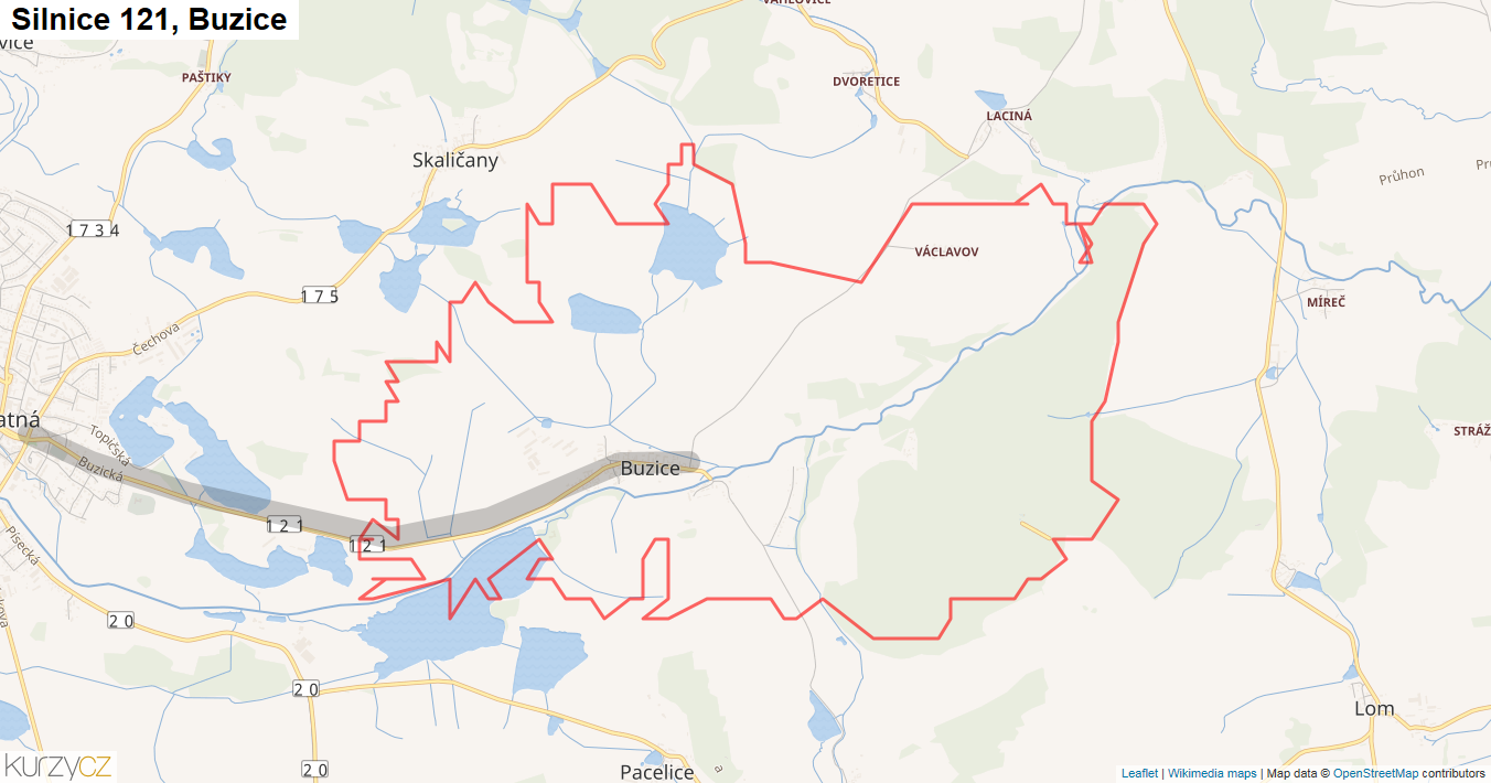 Buzice, Silnice 121 - Mapa