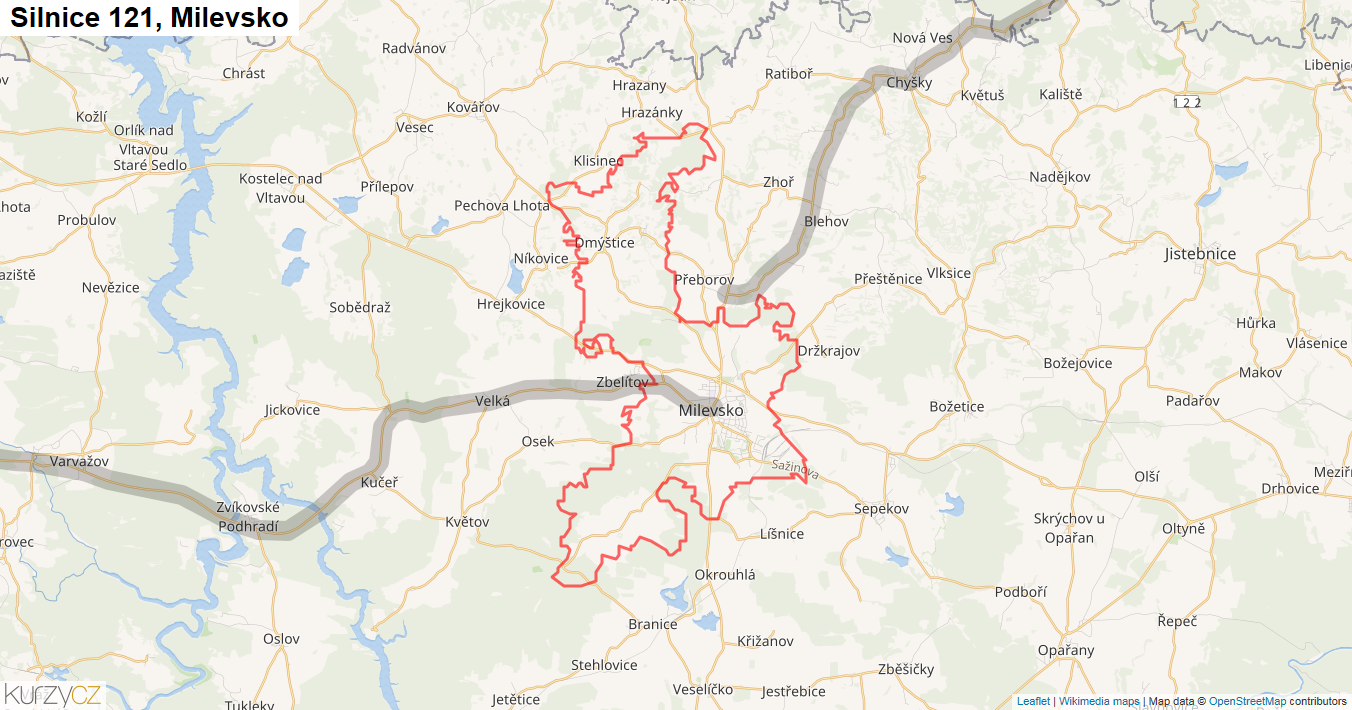 Milevsko, Silnice 121 - Mapa