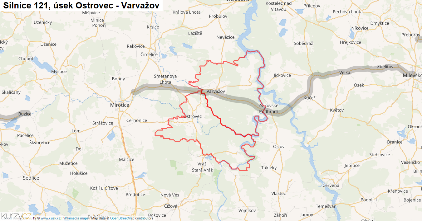 Úsek Ostrovec - Varvažov, Silnice 121 - Mapa