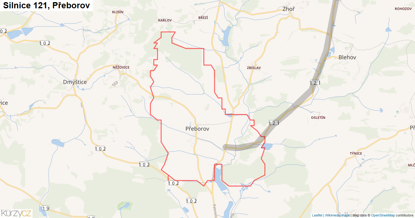 Přeborov, Silnice 121 - Mapa