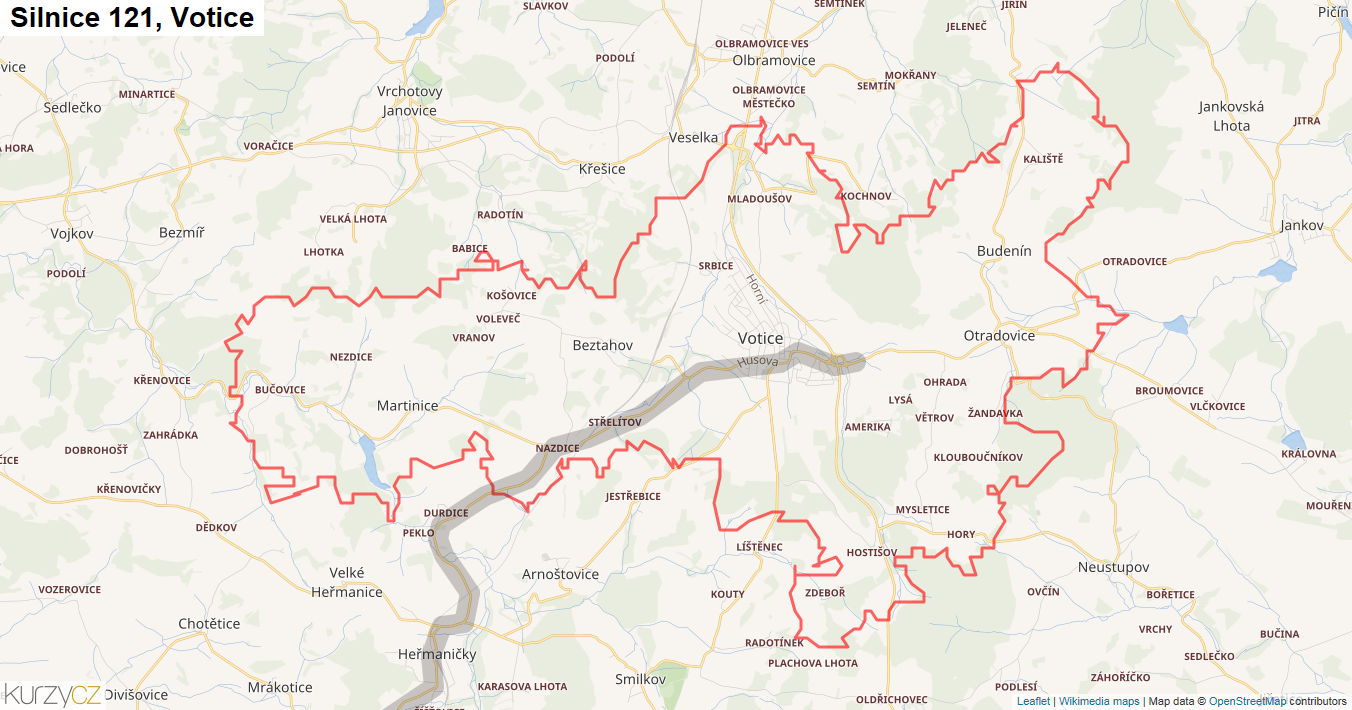 Votice, Silnice 121 - Mapa