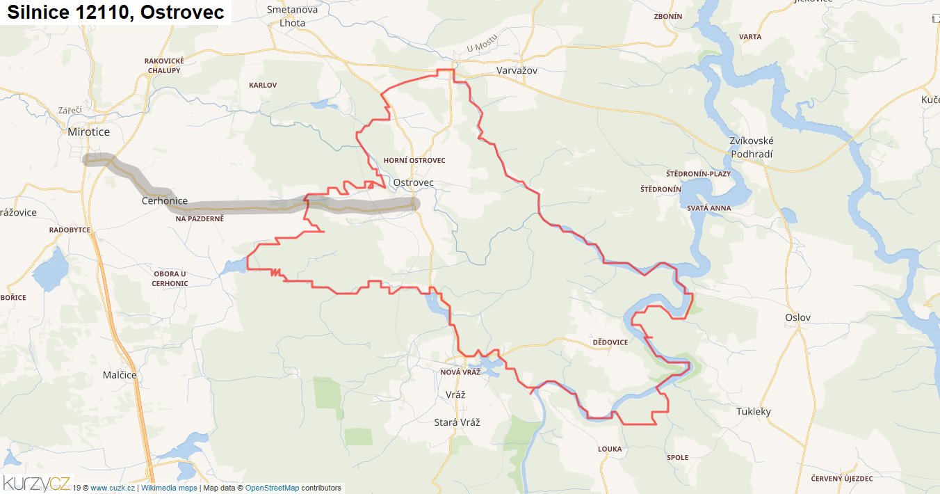 Ostrovec, Silnice 12110 - Mapa