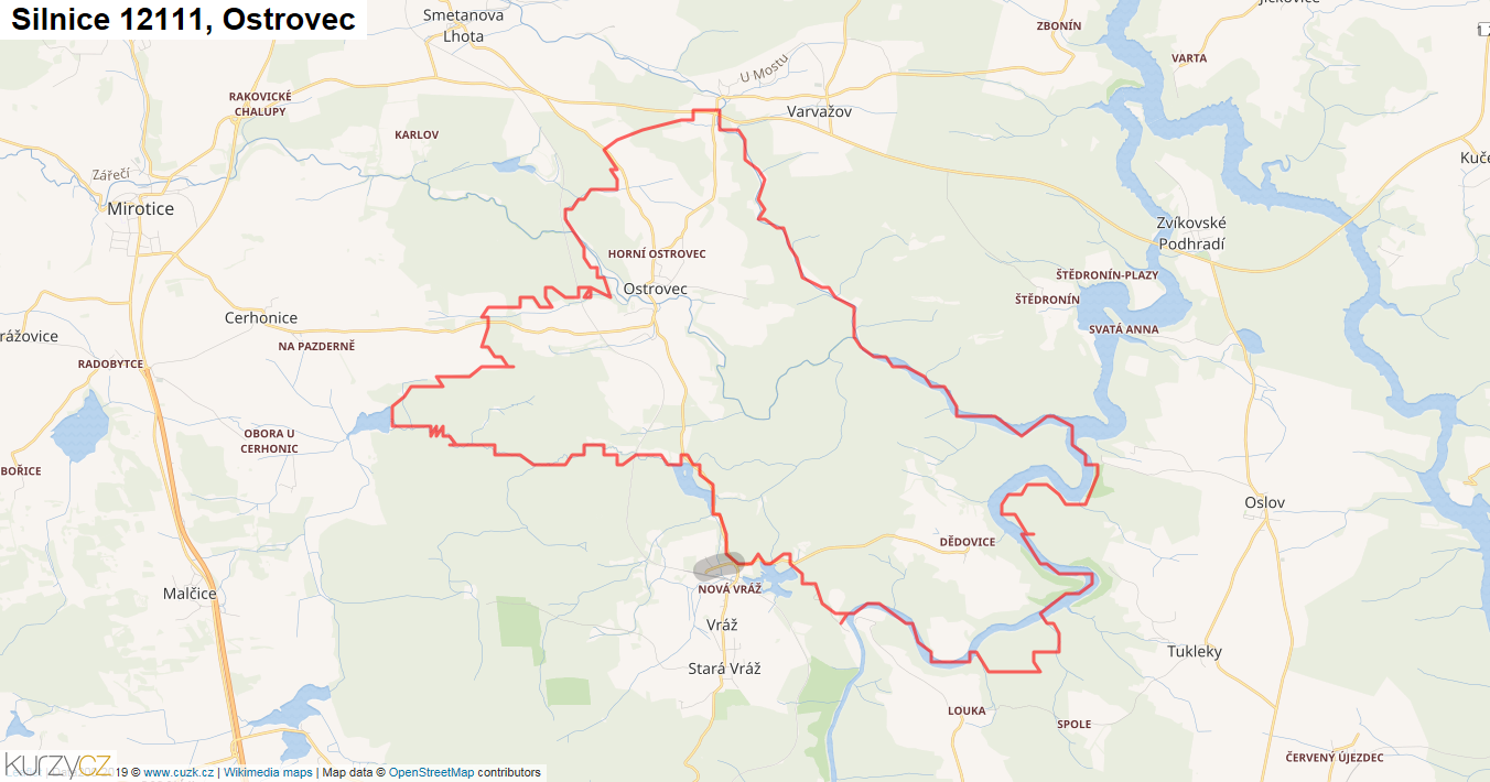 Ostrovec, Silnice 12111 - Mapa
