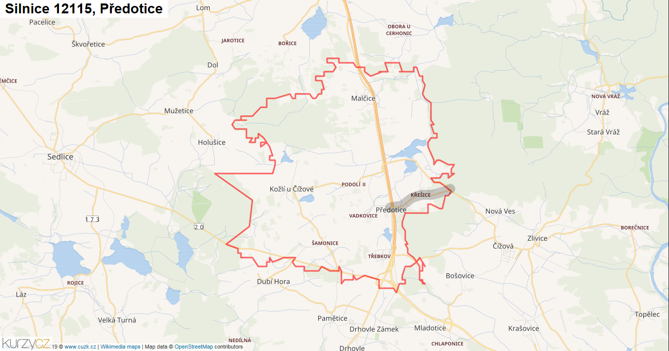 Předotice, Silnice 12115 - Mapa