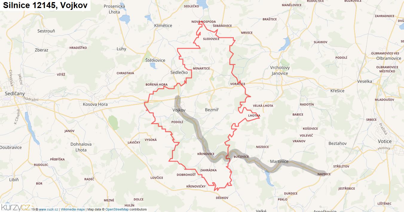 Vojkov, Silnice 12145 - Mapa