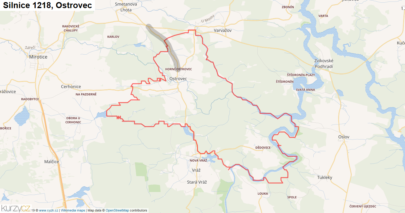 Ostrovec, Silnice 1218 - Mapa