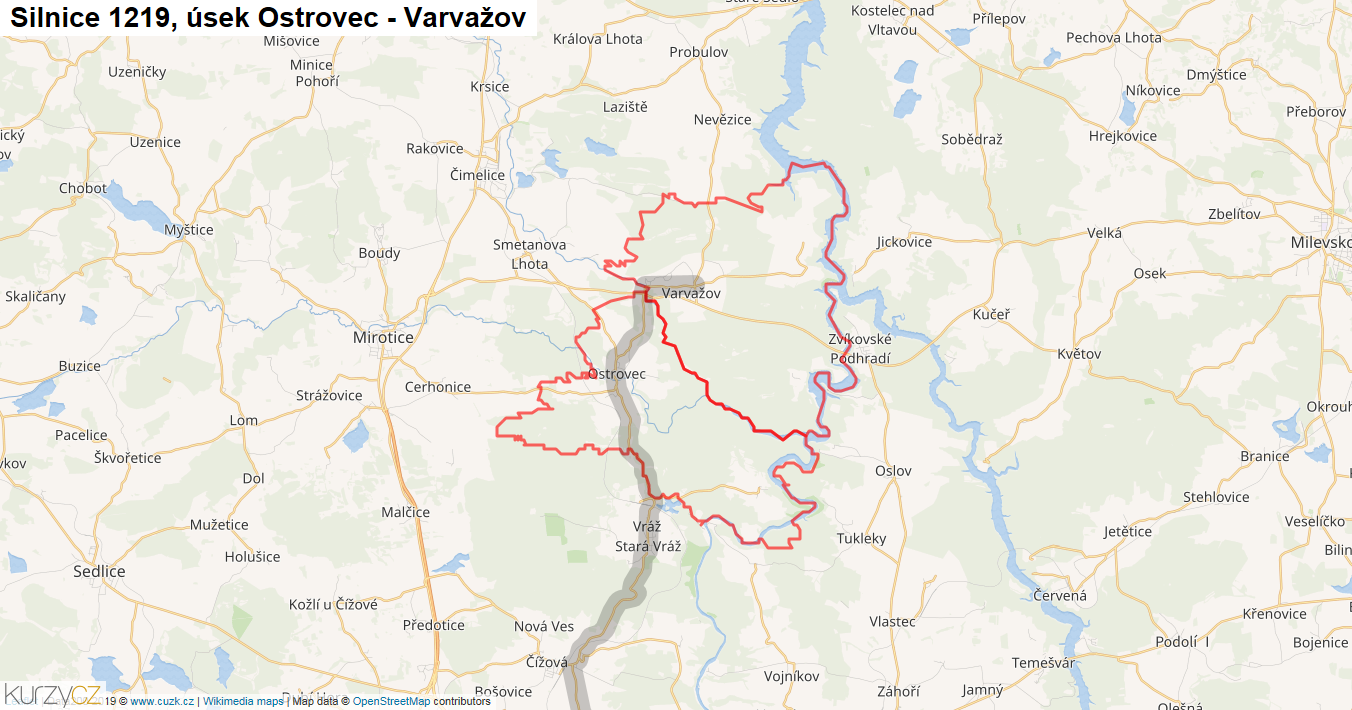 Úsek Ostrovec - Varvažov, Silnice 1219 - Mapa