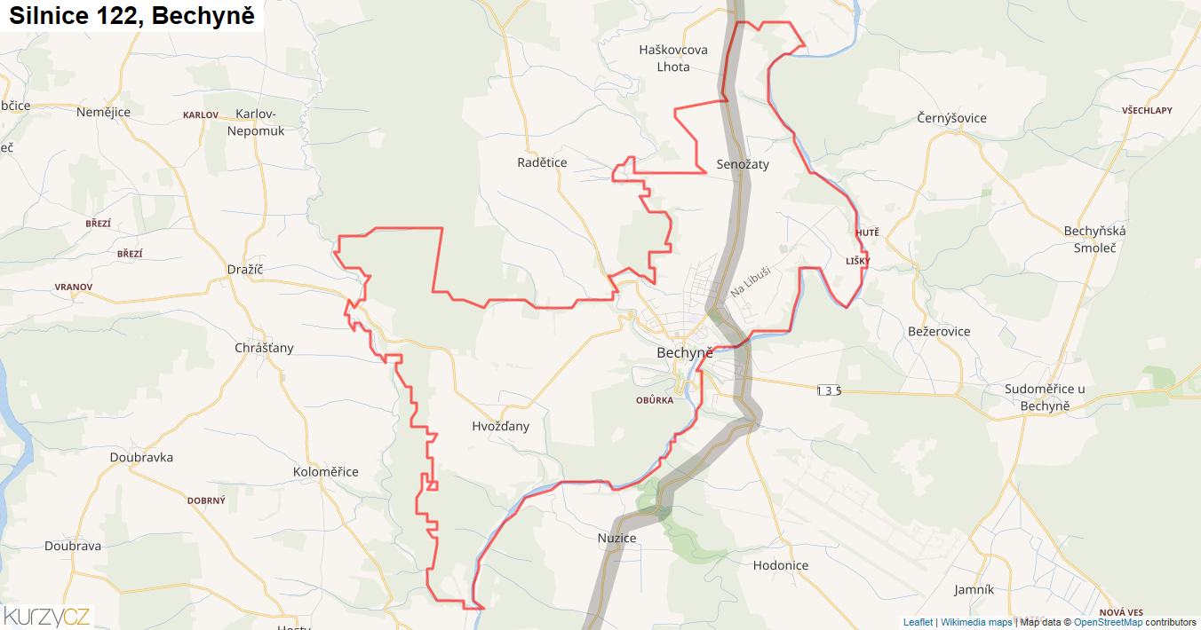Bechyně, Silnice 122 - Mapa