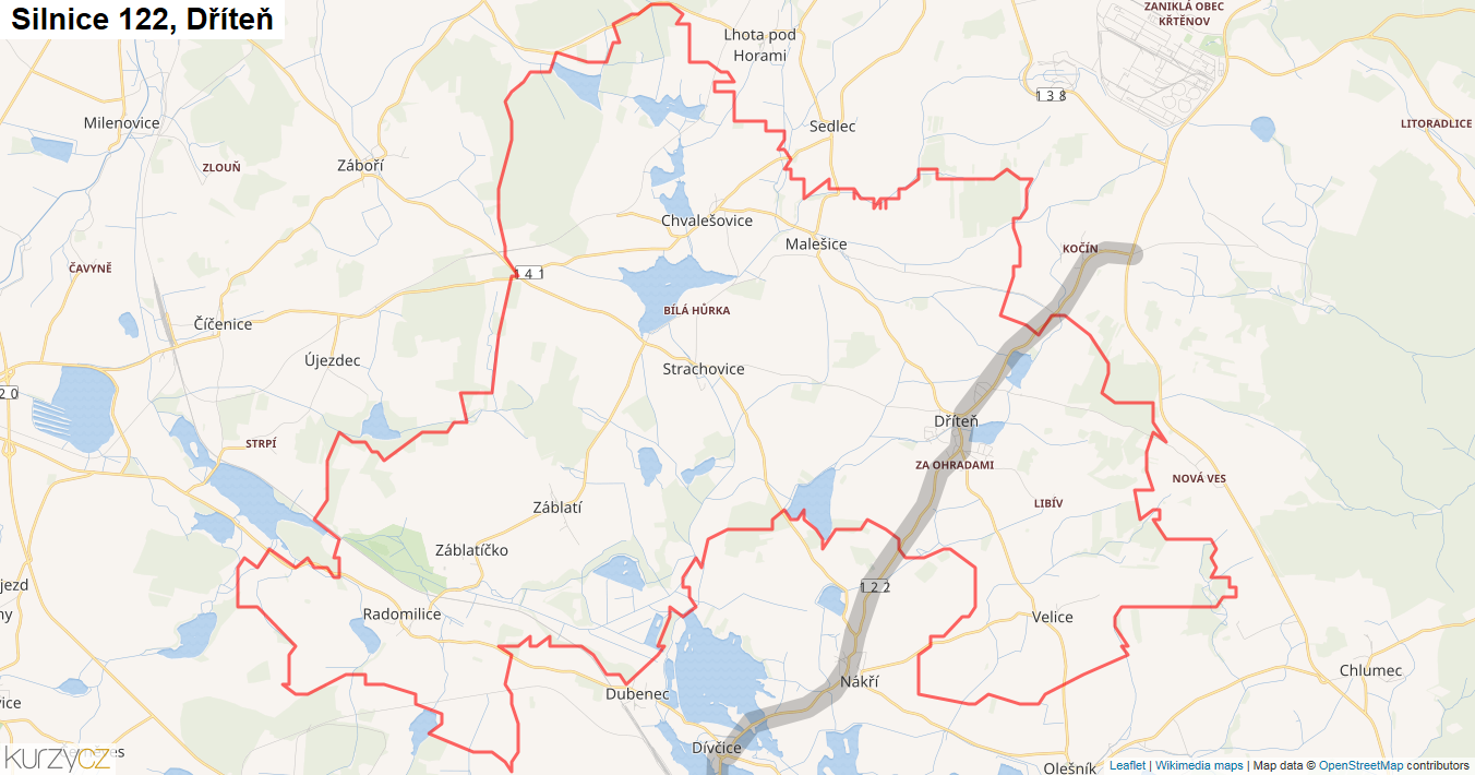 Dříteň, Silnice 122 - Mapa