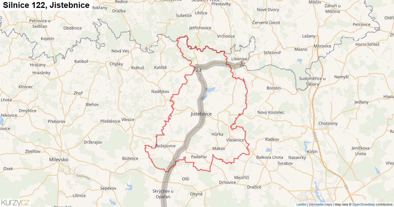 Jistebnice, Silnice 122 - Mapa
