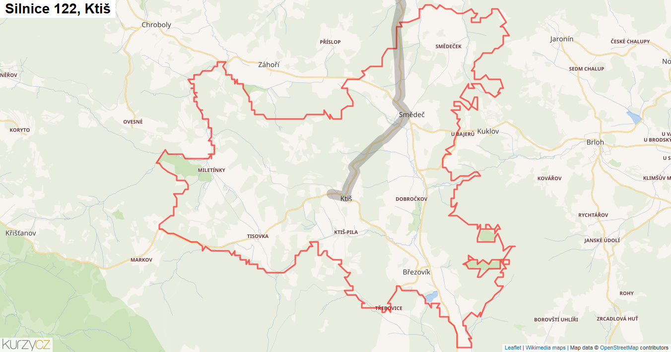 Ktiš, Silnice 122 - Mapa
