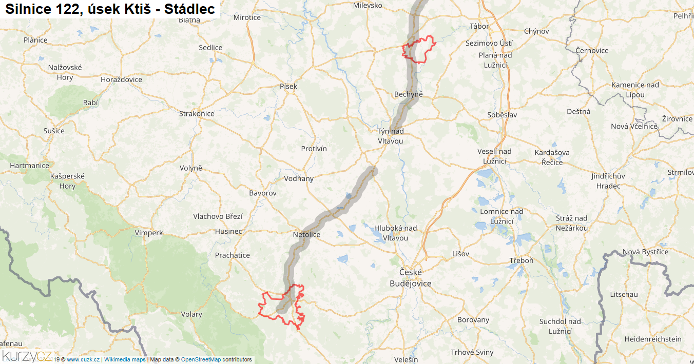 Úsek Ktiš - Stádlec, Silnice 122 - Mapa