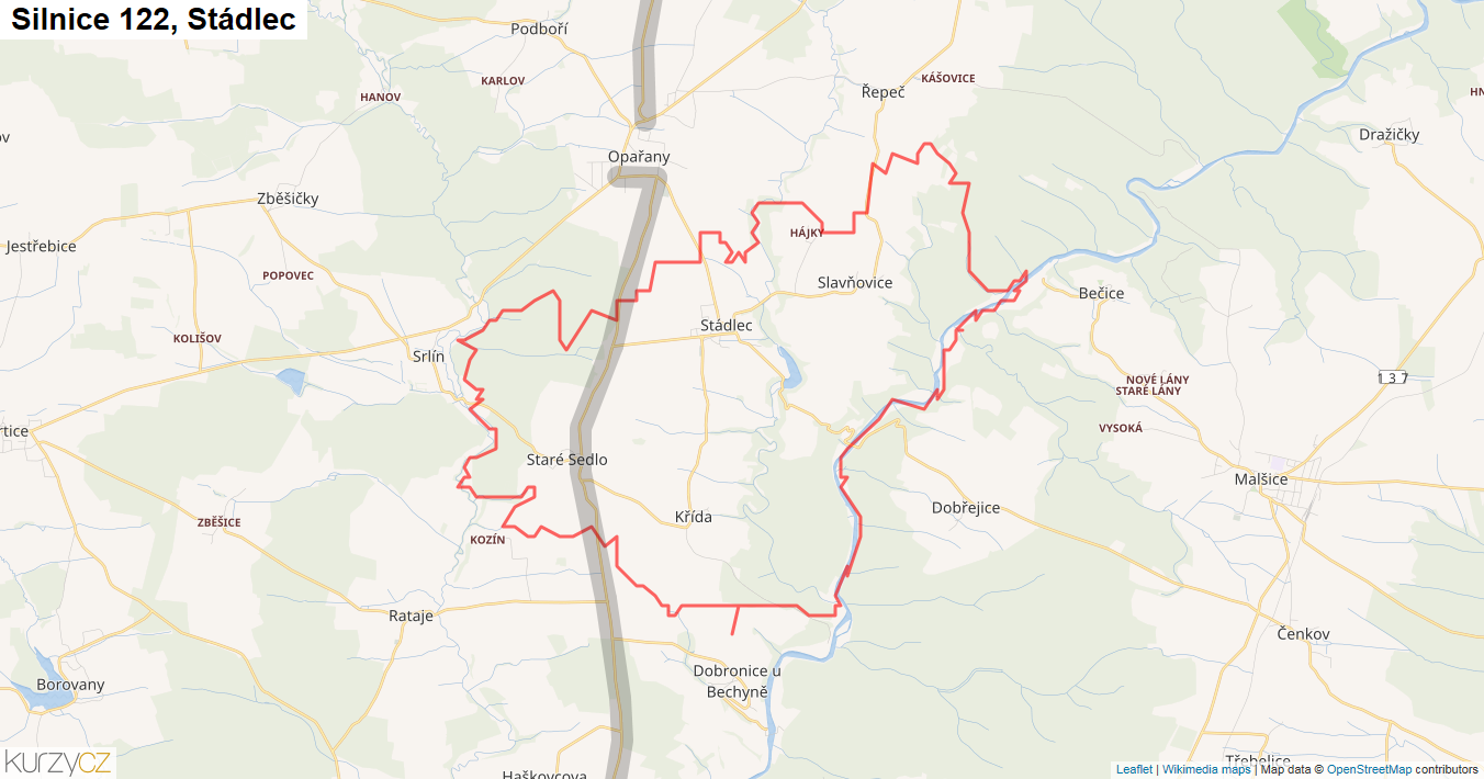 Stádlec, Silnice 122 - Mapa