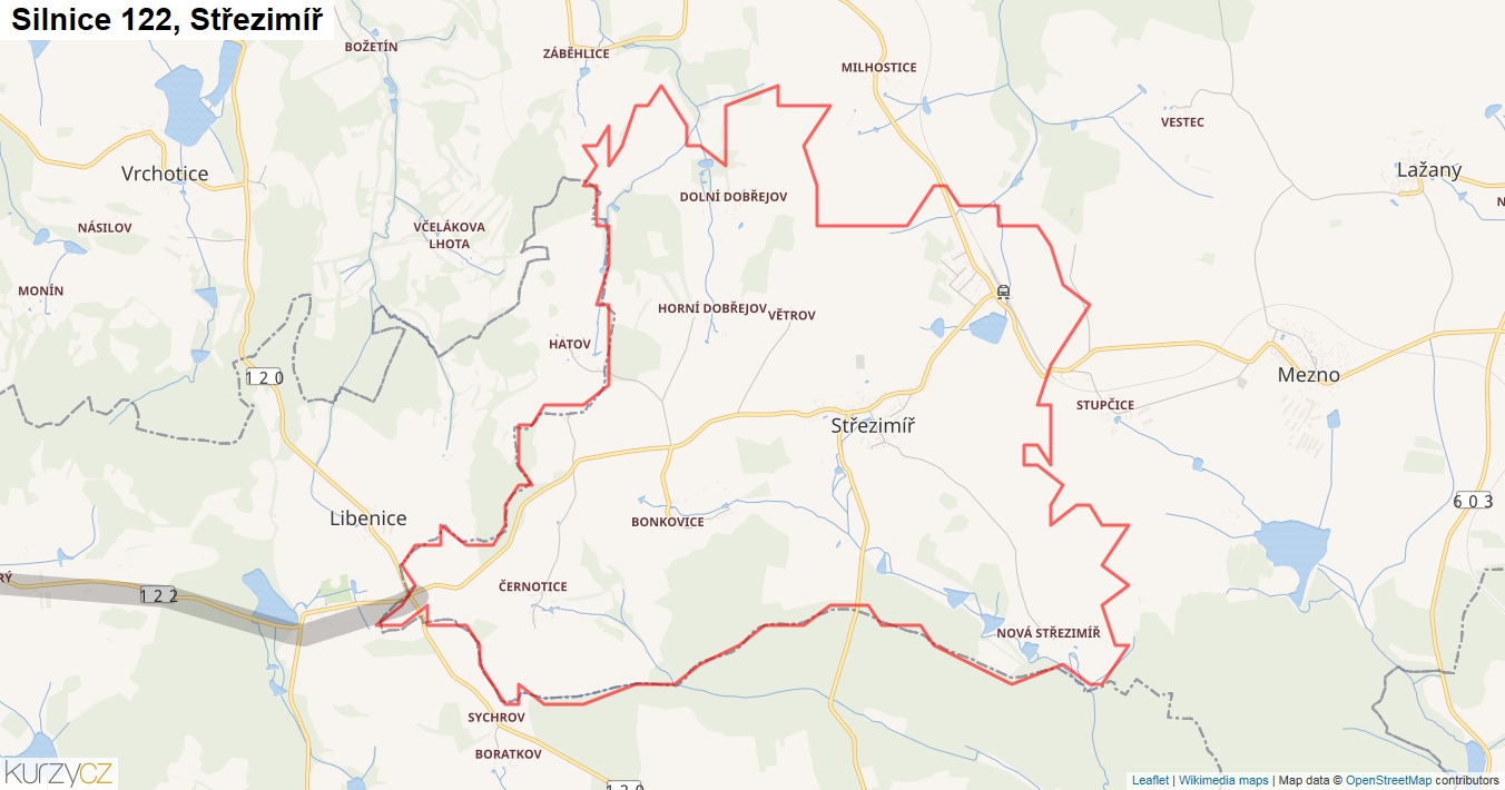 Střezimíř, Silnice 122 - Mapa