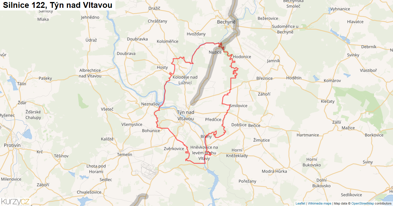 Týn nad Vltavou, Silnice 122 - Mapa