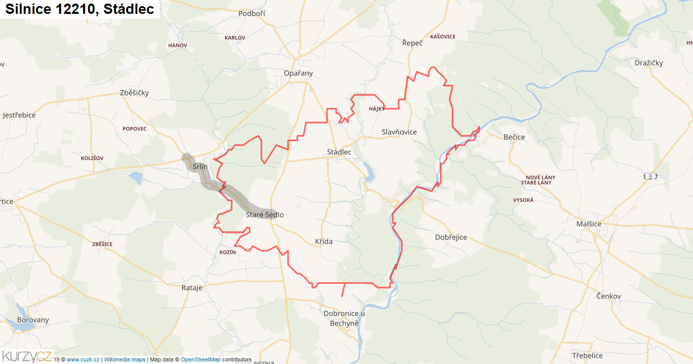 Stádlec, Silnice 12210 - Mapa