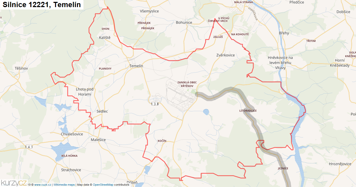 Temelín, Silnice 12221 - Mapa