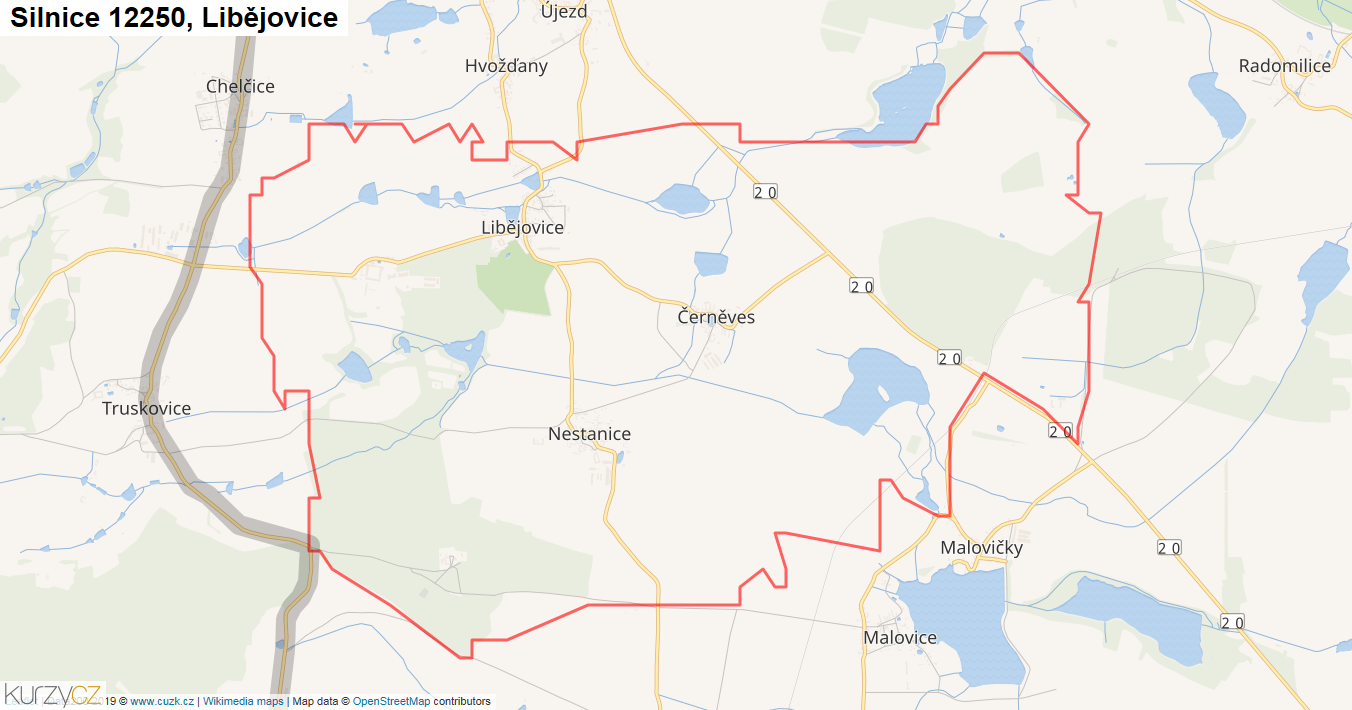 Libějovice, Silnice 12250 - Mapa