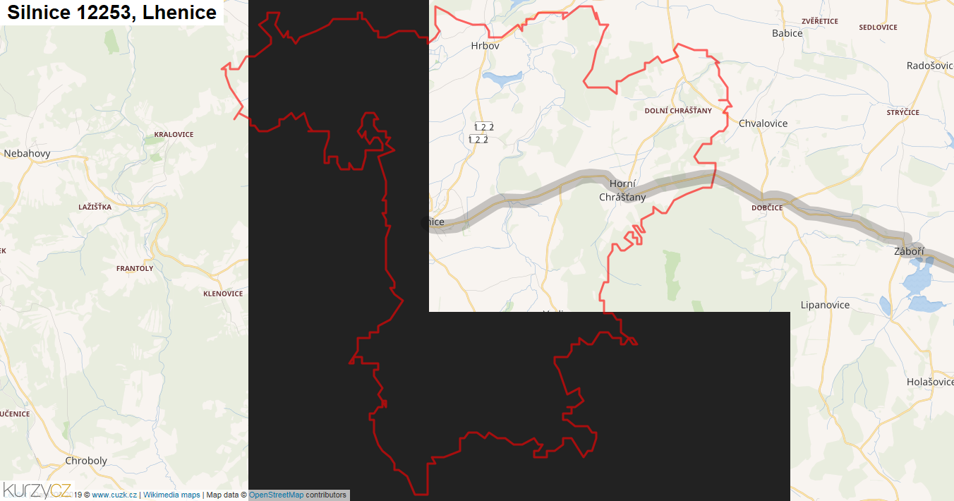 Lhenice, Silnice 12253 - Mapa