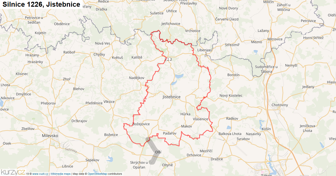 Jistebnice, Silnice 1226 - Mapa