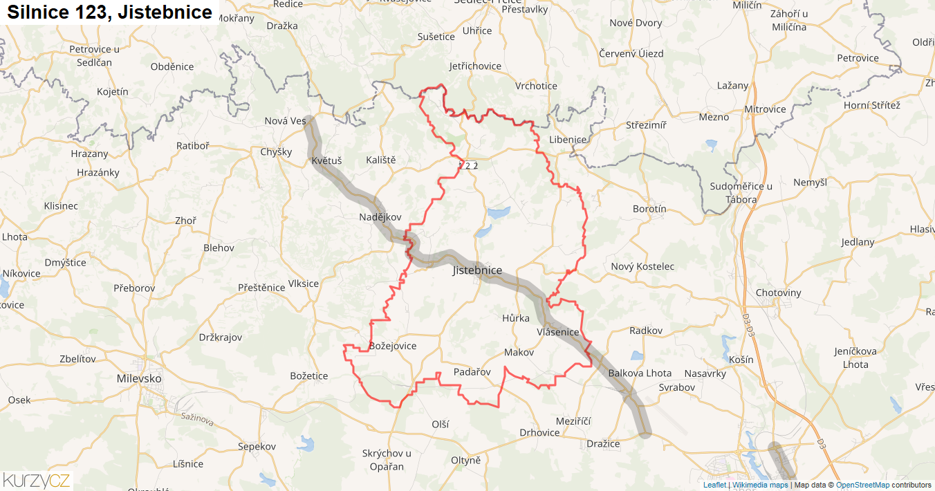 Jistebnice, Silnice 123 - Mapa