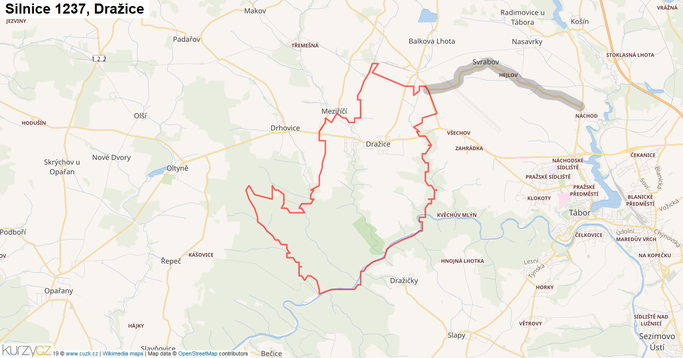 Dražice, Silnice 1237 - Mapa