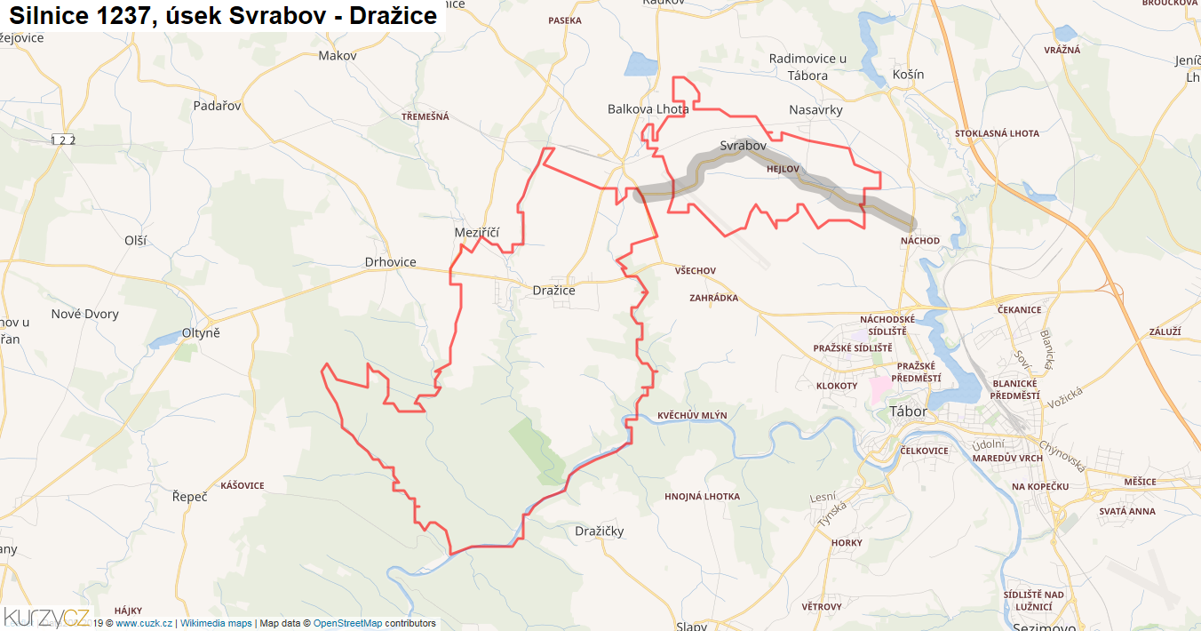 Úsek Svrabov - Dražice, Silnice 1237 - Mapa