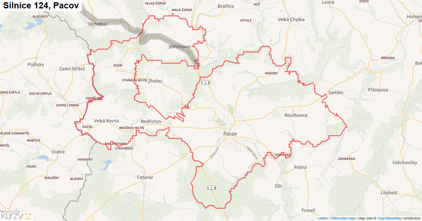 Pacov, Silnice 124 - Mapa