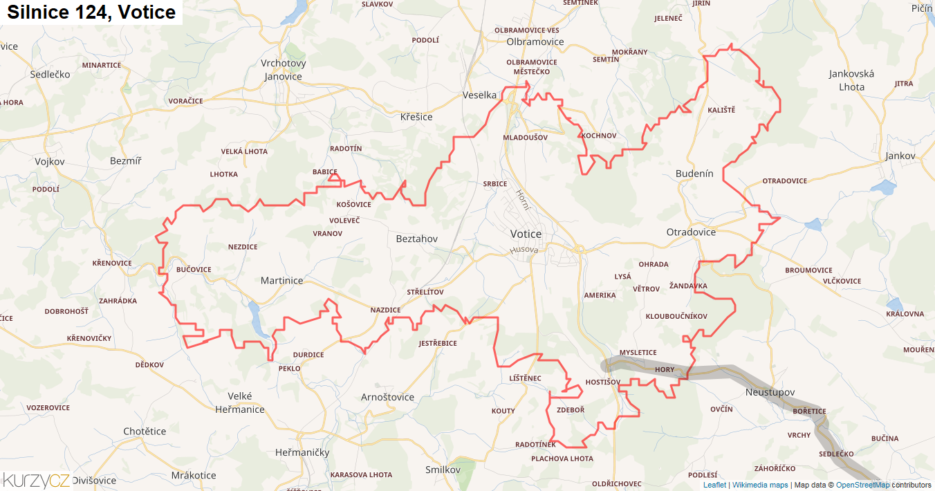 Votice, Silnice 124 - Mapa