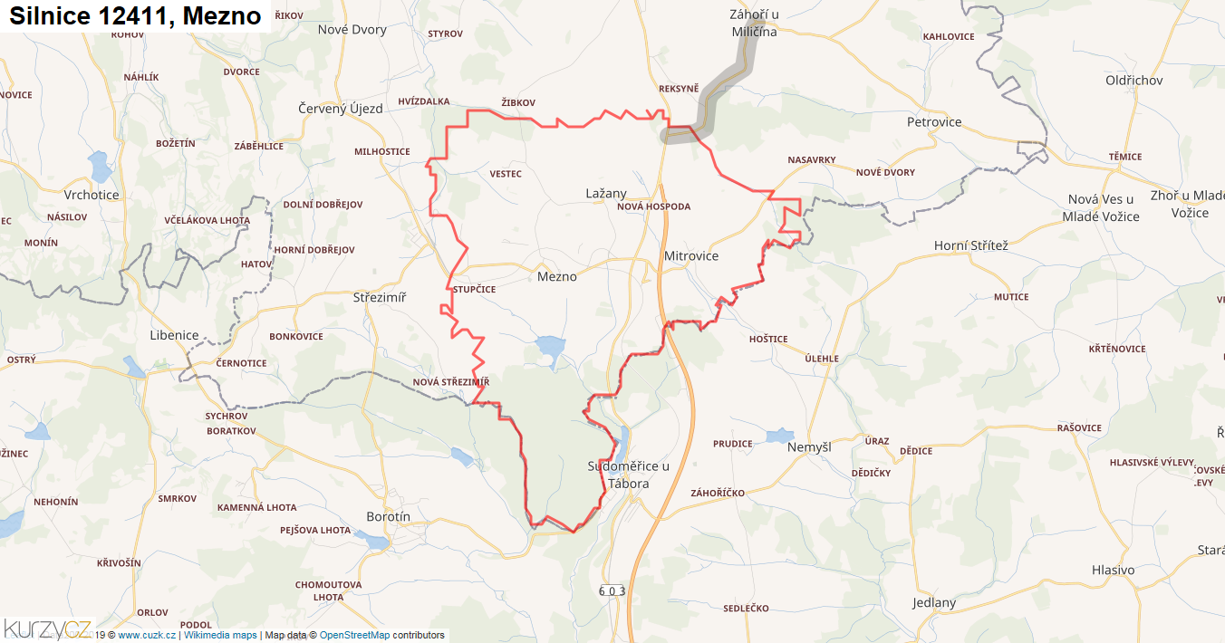 Mezno, Silnice 12411 - Mapa