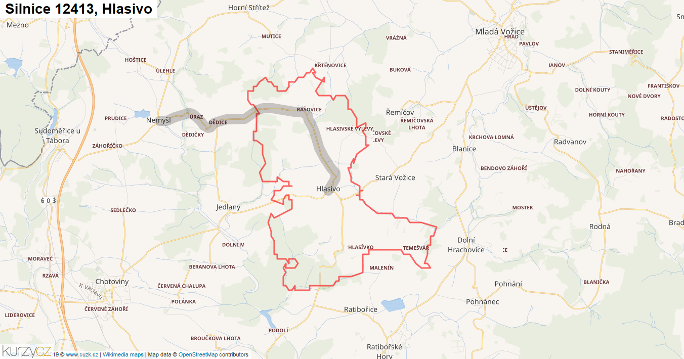 Hlasivo, Silnice 12413 - Mapa