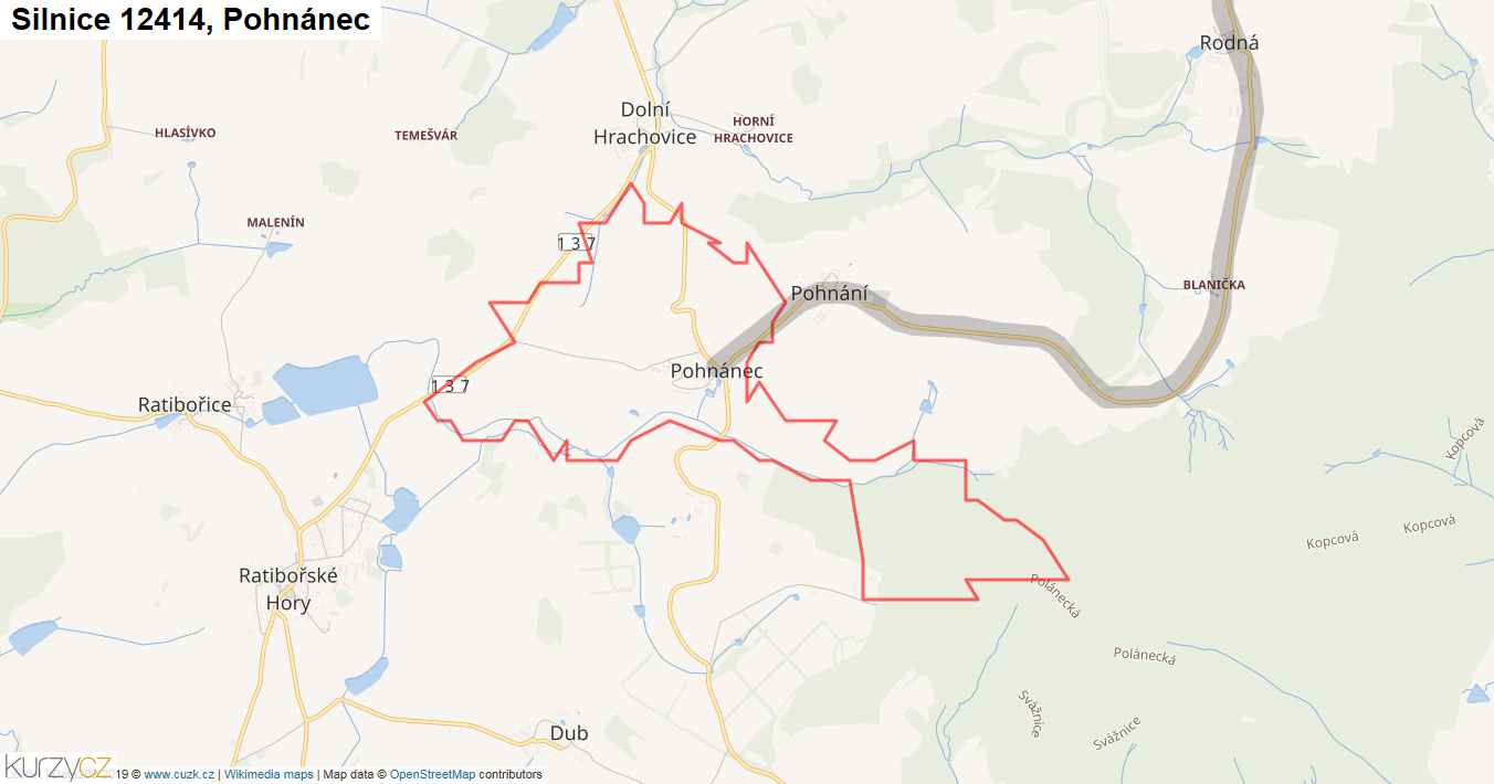 Pohnánec, Silnice 12414 - Mapa