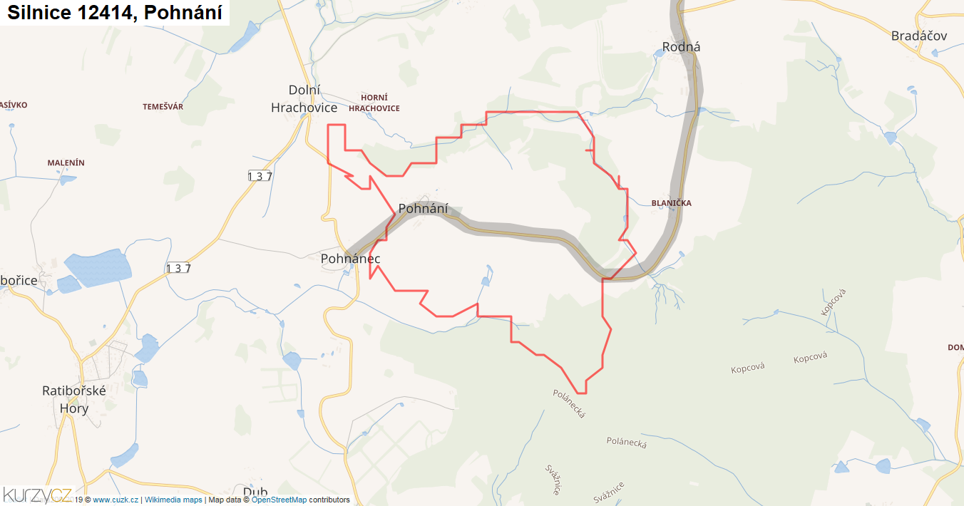 Pohnání, Silnice 12414 - Mapa