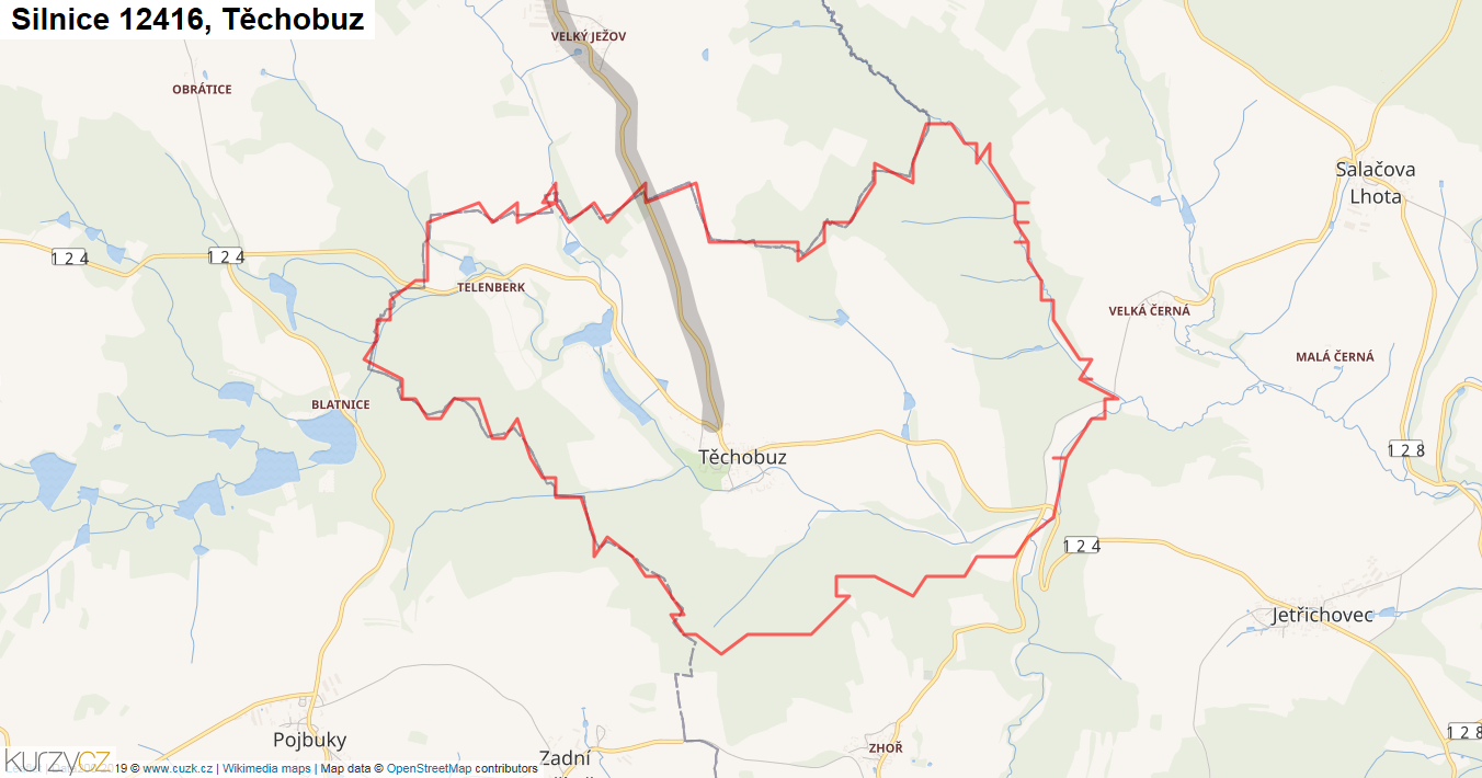 Těchobuz, Silnice 12416 - Mapa