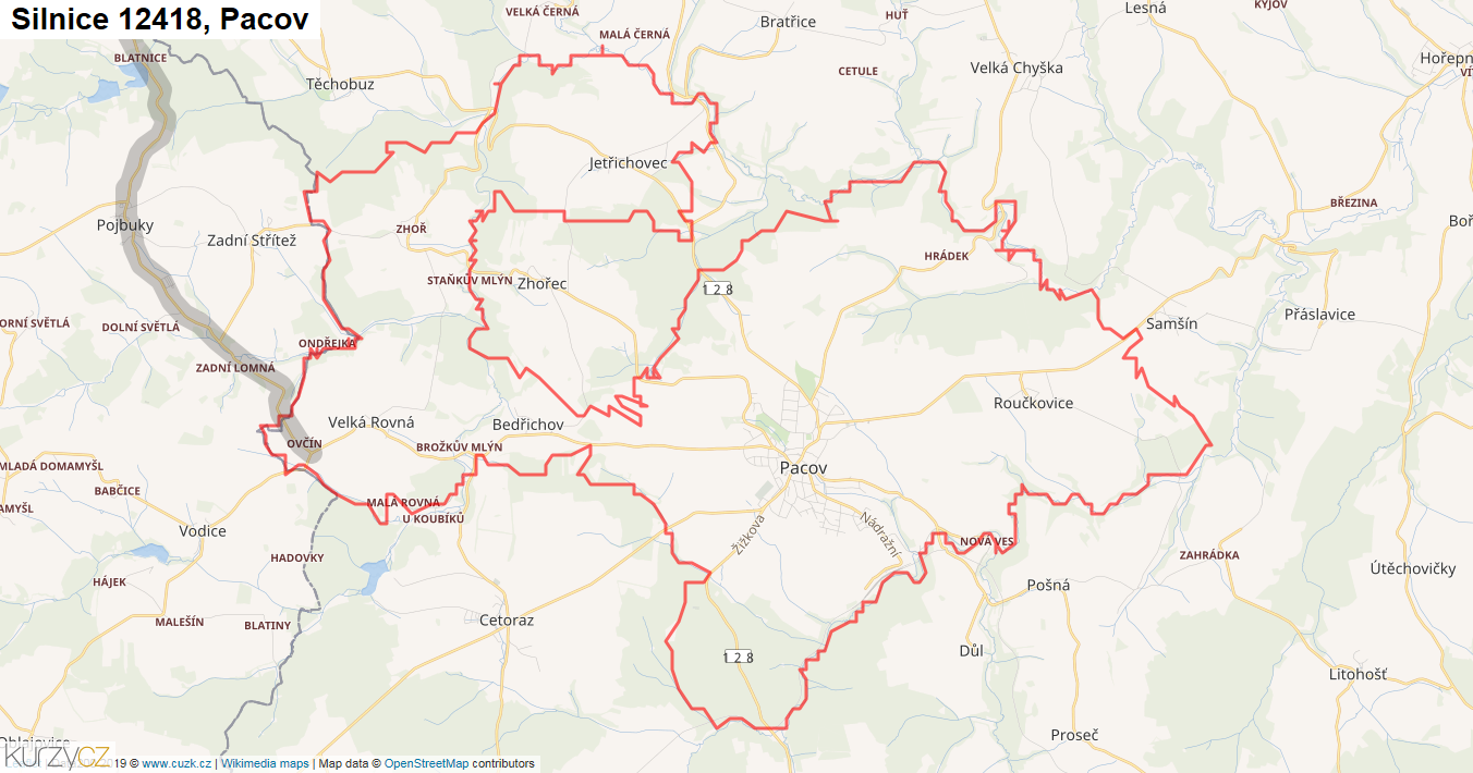 Pacov, Silnice 12418 - Mapa