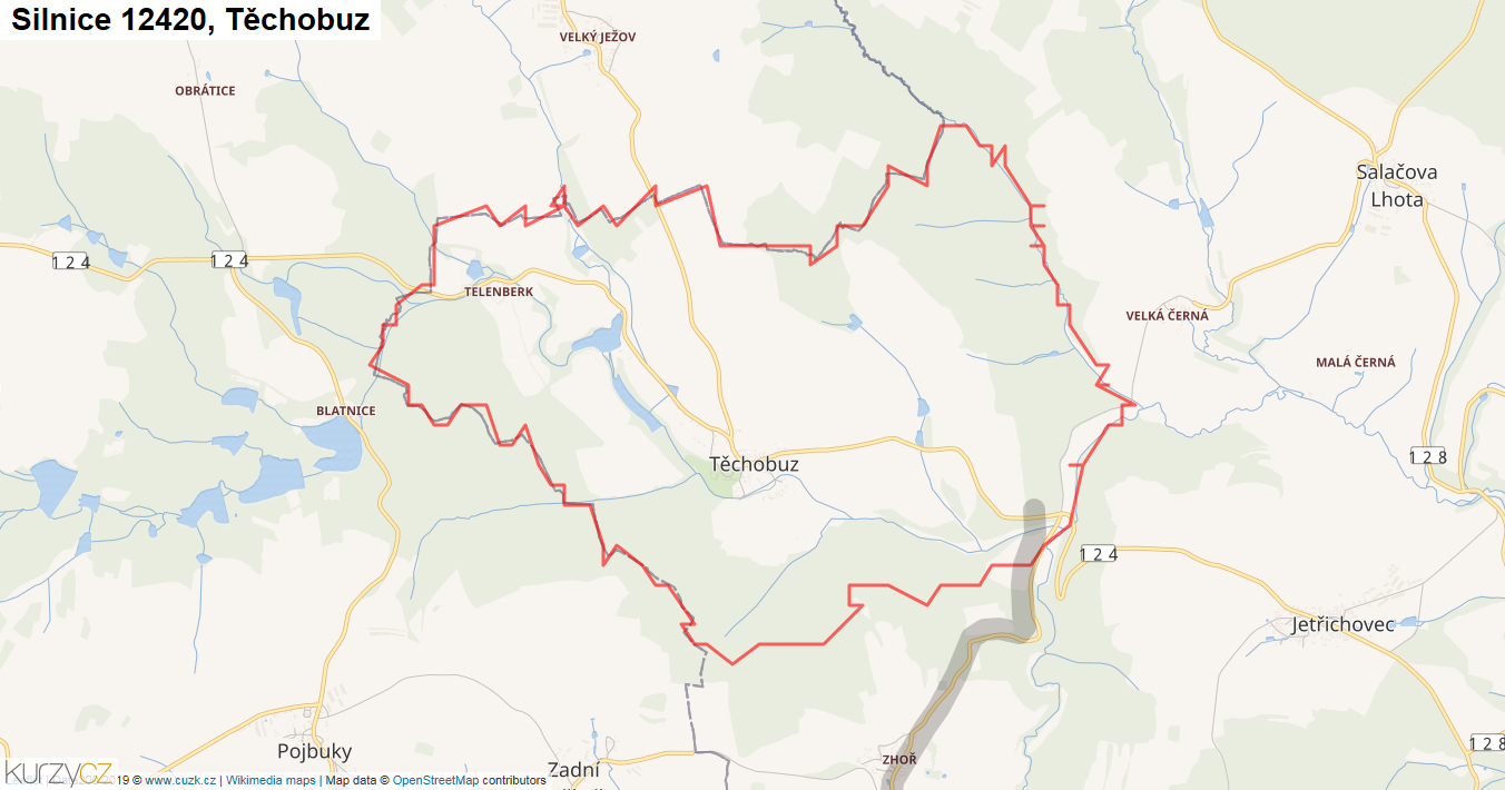 Těchobuz, Silnice 12420 - Mapa