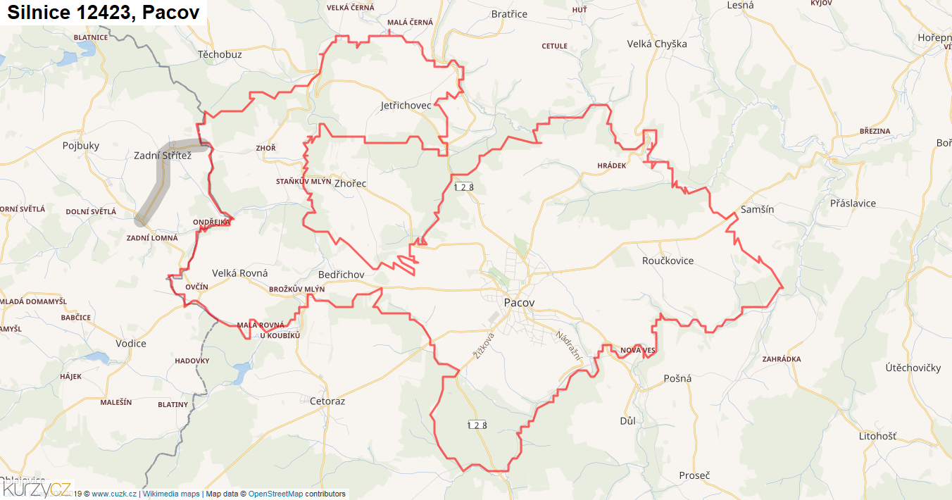 Pacov, Silnice 12423 - Mapa