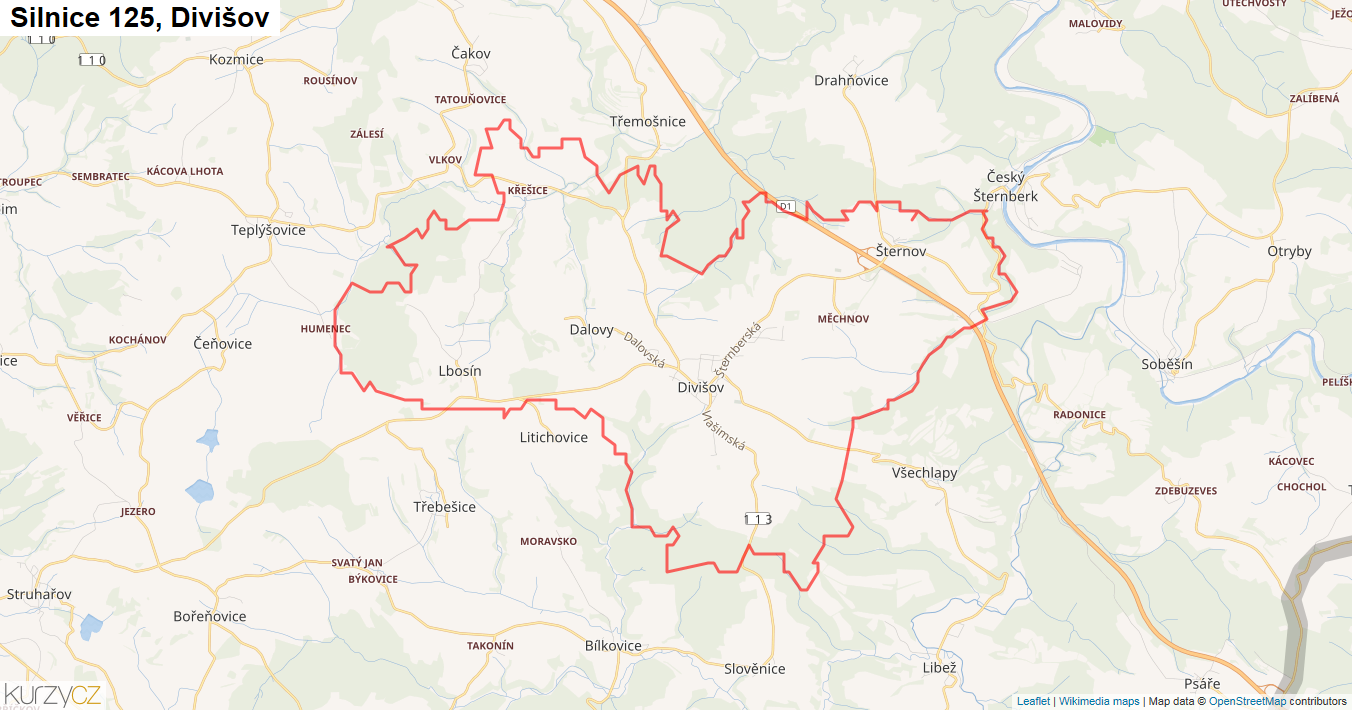 Divišov, Silnice 125 - Mapa