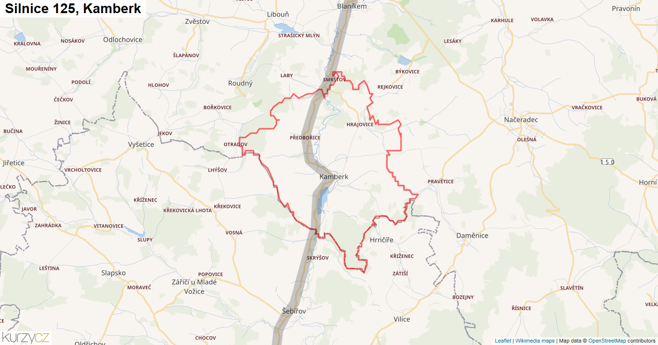 Kamberk, Silnice 125 - Mapa