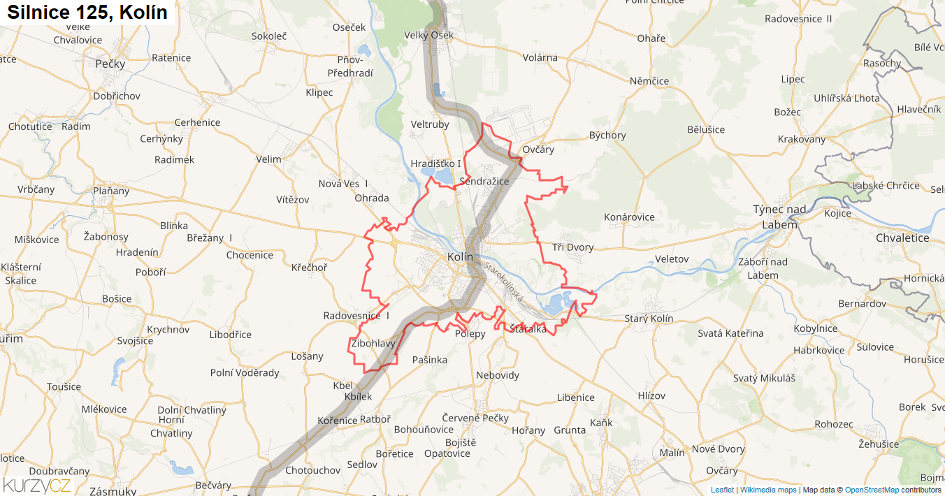Kolín, Silnice 125 - Mapa
