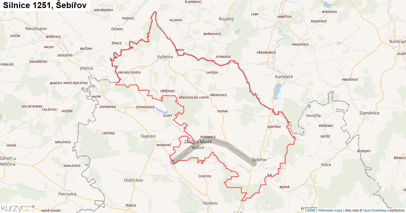 Šebířov, Silnice 1251 - Mapa