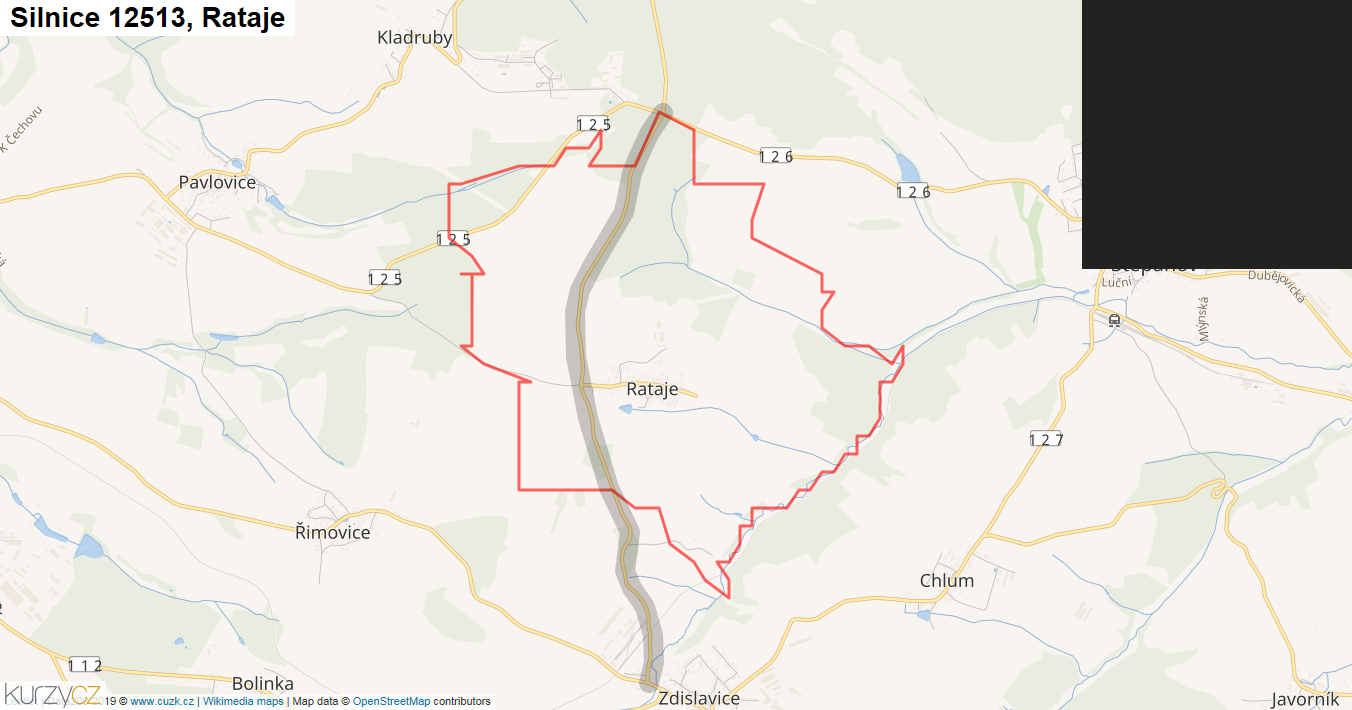 Rataje, Silnice 12513 - Mapa