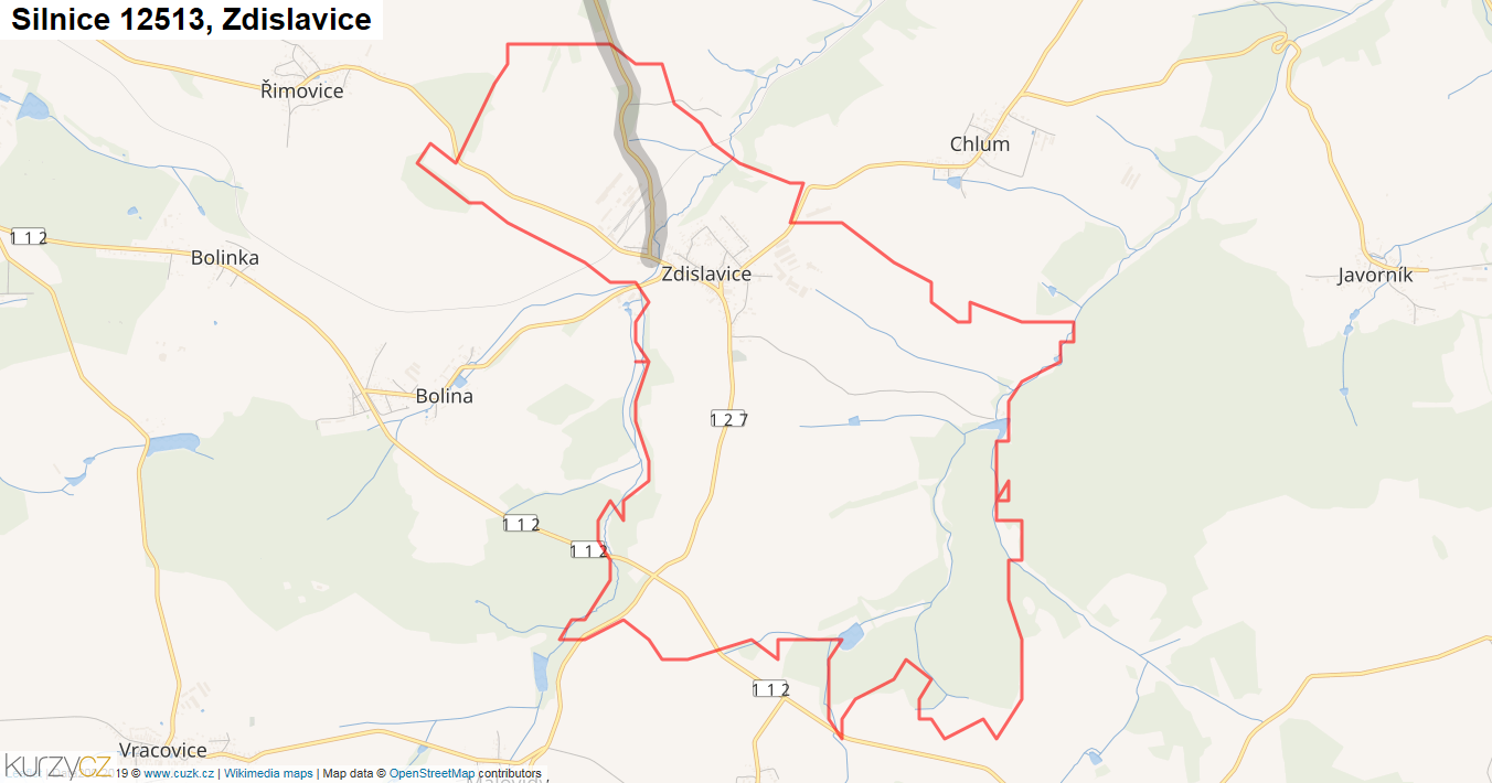 Zdislavice, Silnice 12513 - Mapa