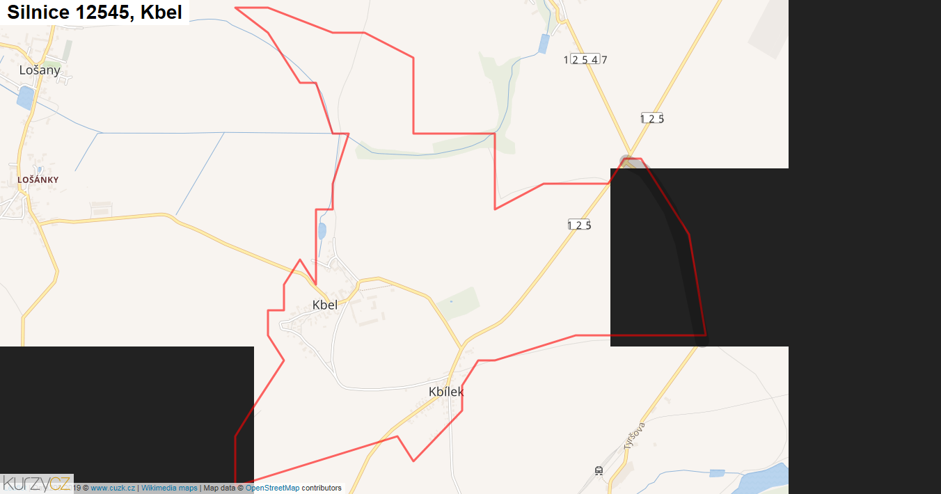 Kbel, Silnice 12545 - Mapa