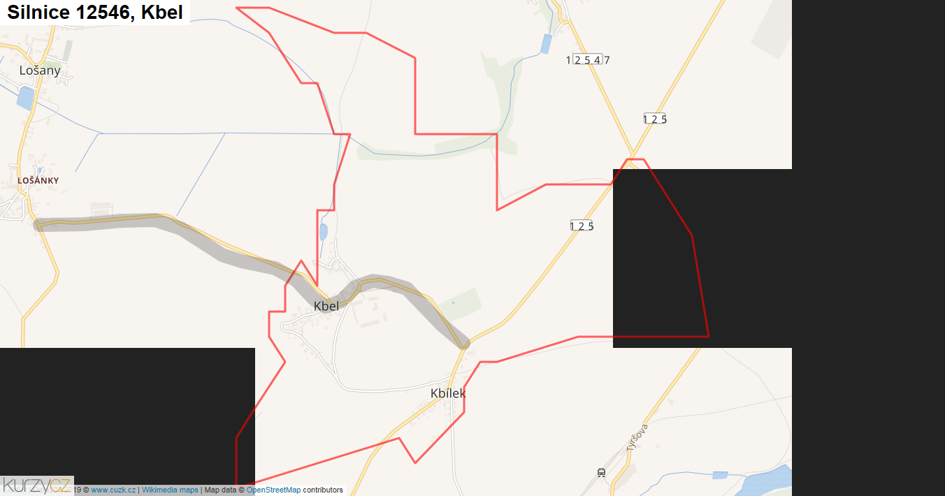 Kbel, Silnice 12546 - Mapa
