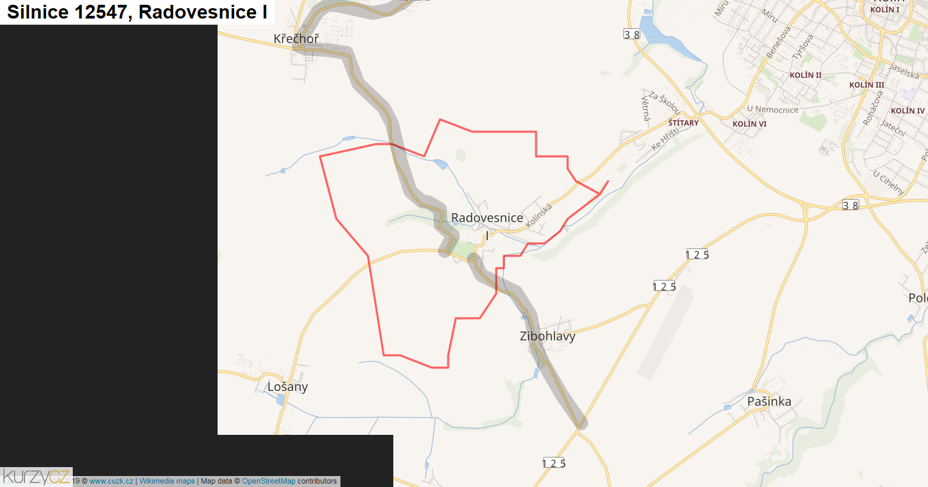 Radovesnice I, Silnice 12547 - Mapa