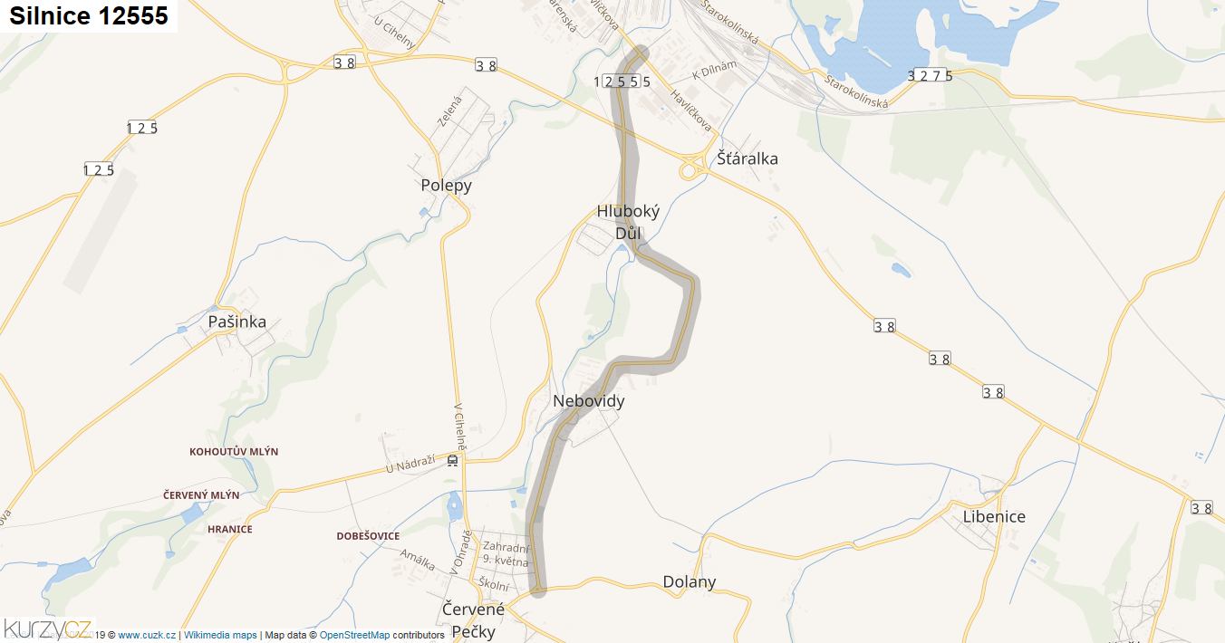 Silnice 12555 - mapa Silnice 12555