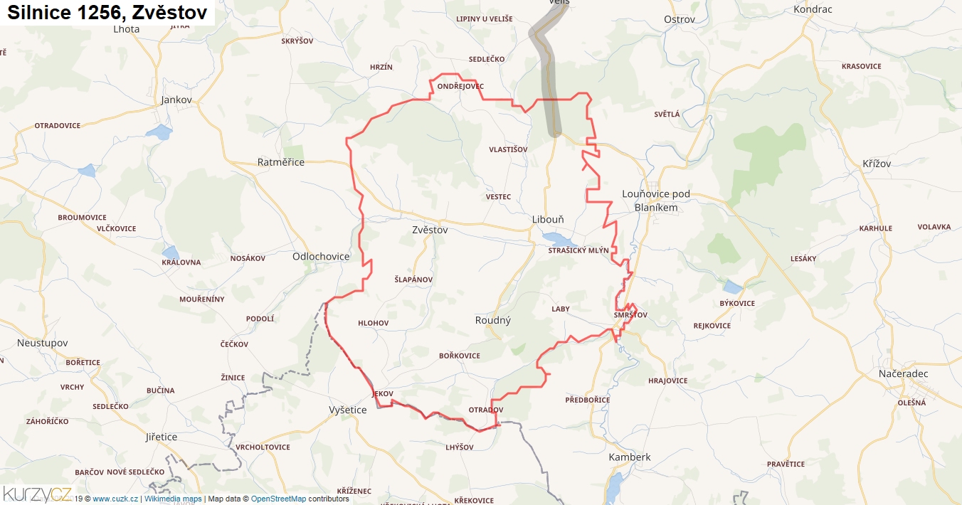 Zvěstov, Silnice 1256 - Mapa