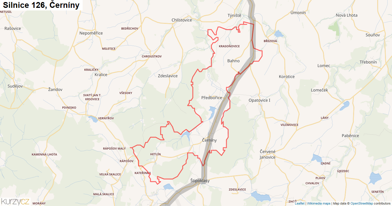 Černíny, Silnice 126 - Mapa