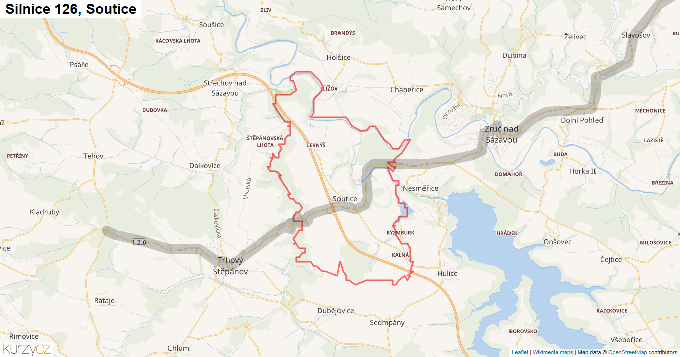 Soutice, Silnice 126 - Mapa